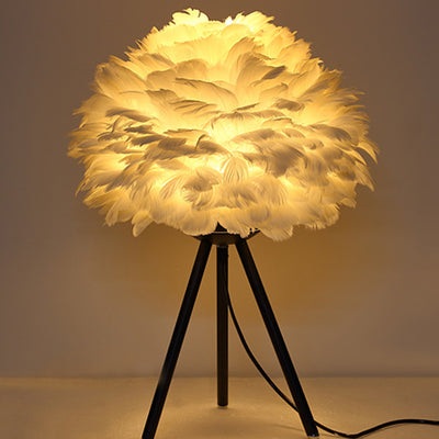 Contemporary Creative Feather Tripod Base Iron Frame 1-Light Table Lamp For Bedroom