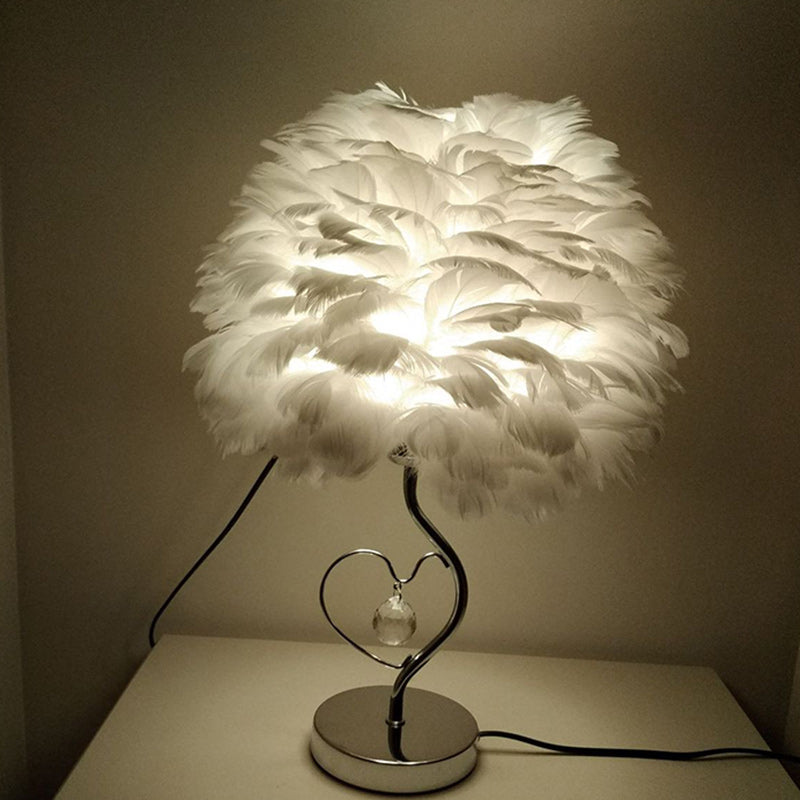 Modern Art Deco Heart Feather Iron Rod 1-Light Table Lamp For Bedroom