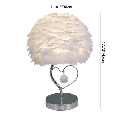 Modern Art Deco Heart Feather Iron Rod 1-Light Table Lamp For Bedroom