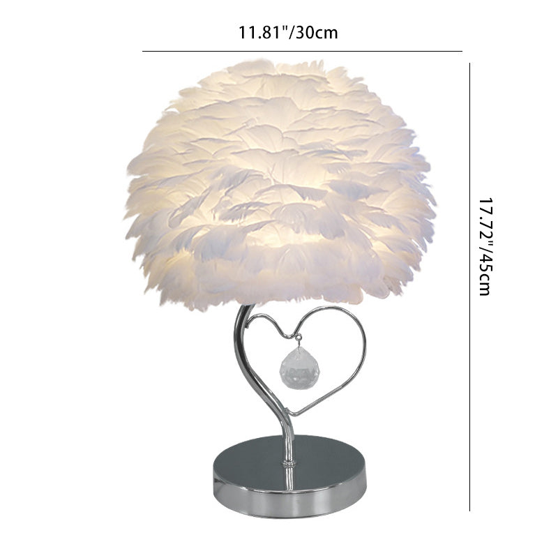 Modern Art Deco Heart Feather Iron Rod 1-Light Table Lamp For Bedroom