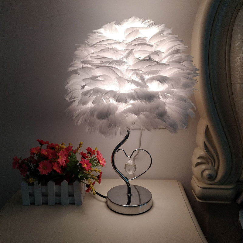 Moderne Art Deco Herz Feder Eisenstange 1-Licht Tischlampe für Schlafzimmer 