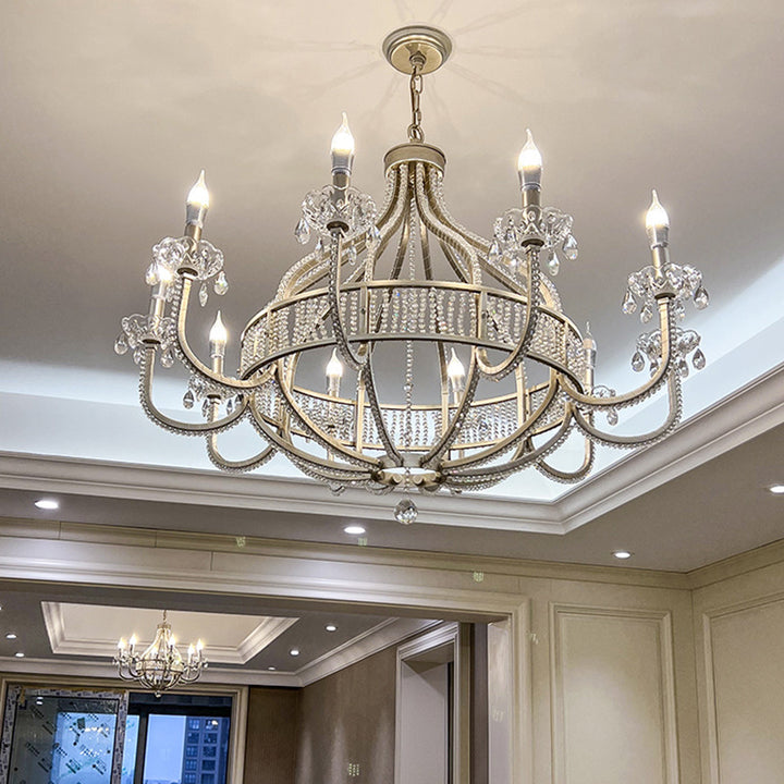 Chandelier traditionnel rond en fer avec cadre en cristal 1/4/6/8 lumières pour salon 
