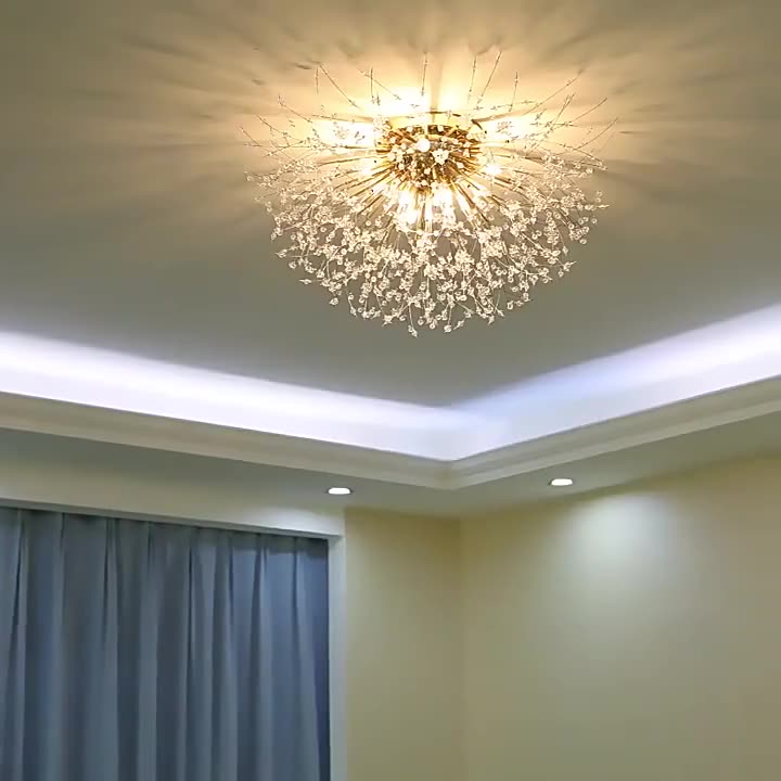 فرع إبداعي معاصر شكل زهرة الهندباء الحديد الكريستالي 4/5/6/8 ضوء شبه مثبت على السقف لغرفة المعيشة 