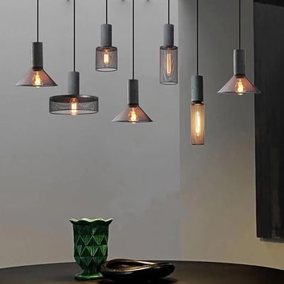Zeitgenössische industrielle Zylinderkuppel Zement Eisen Schatten 1-Licht Pendelleuchte für Wohnzimmer 