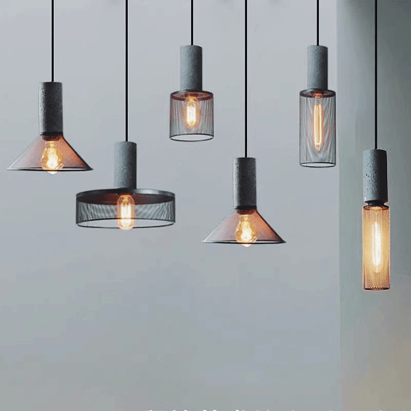 Zeitgenössische industrielle Zylinderkuppel Zement Eisen Schatten 1-Licht Pendelleuchte für Wohnzimmer 