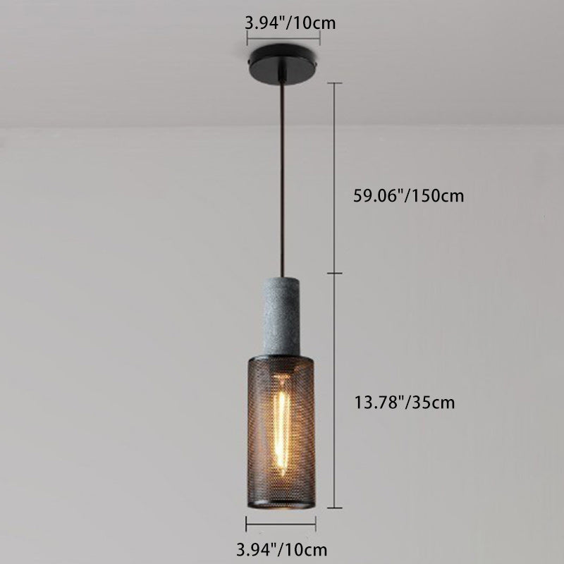 Dôme cylindrique industriel contemporain en ciment avec abat-jour en fer, suspension à 1 lumière pour salon 