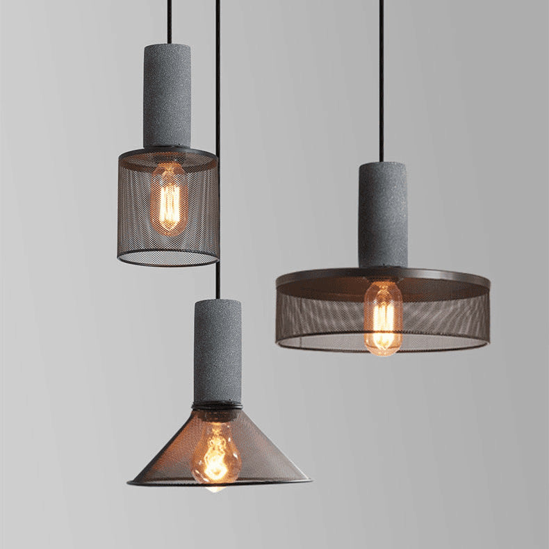 Zeitgenössische industrielle Zylinderkuppel Zement Eisen Schatten 1-Licht Pendelleuchte für Wohnzimmer 