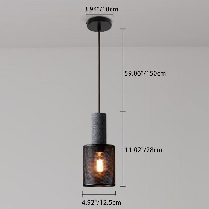 Dôme cylindrique industriel contemporain en ciment avec abat-jour en fer, suspension à 1 lumière pour salon 