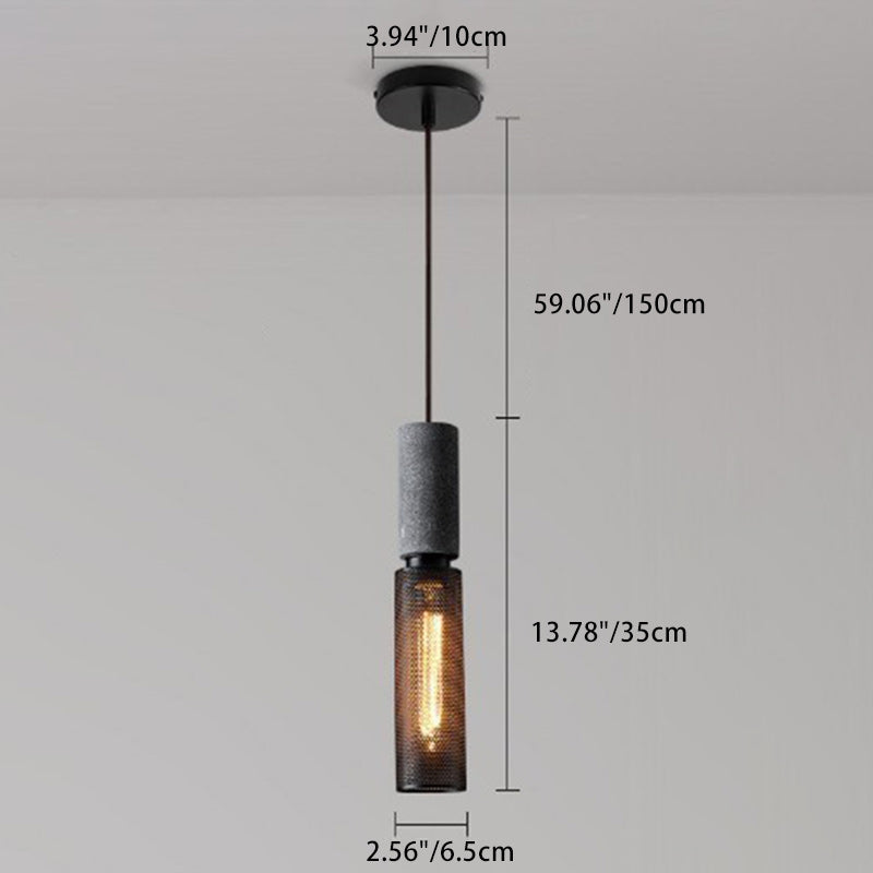 Dôme cylindrique industriel contemporain en ciment avec abat-jour en fer, suspension à 1 lumière pour salon 