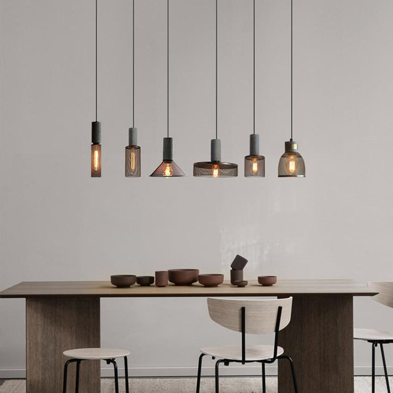 Zeitgenössische industrielle Zylinderkuppel Zement Eisen Schatten 1-Licht Pendelleuchte für Wohnzimmer 