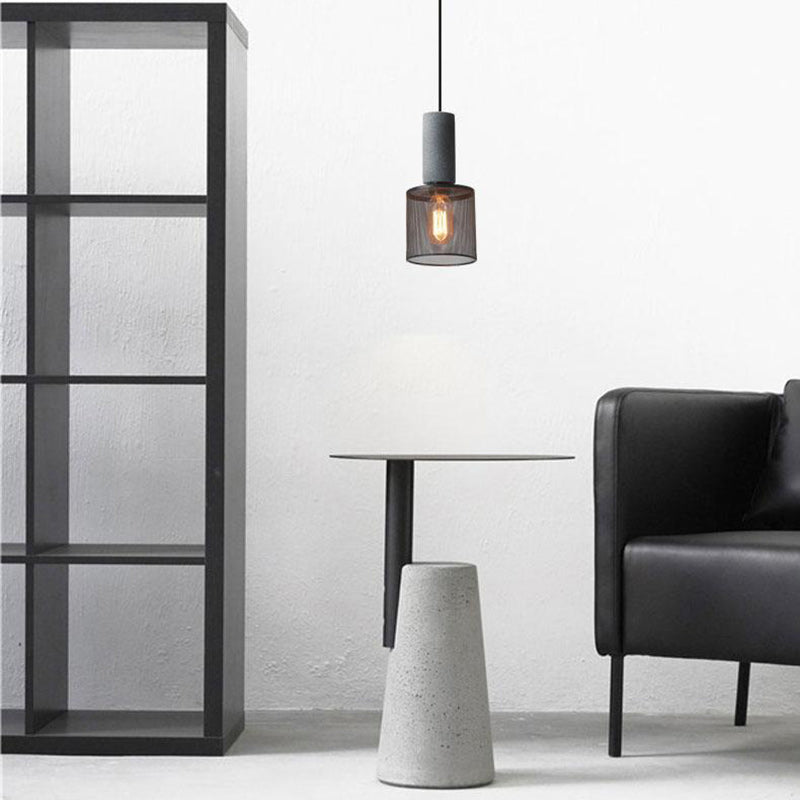 Zeitgenössische industrielle Zylinderkuppel Zement Eisen Schatten 1-Licht Pendelleuchte für Wohnzimmer 