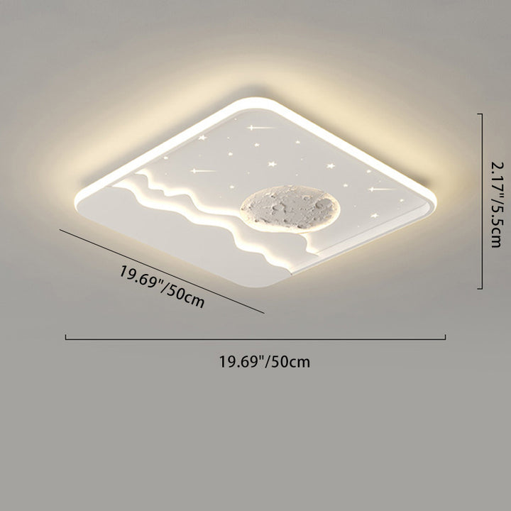 Modern Minimalist Round Square Rectangle Star Moon Iron Aluminum Resin LED Flush Mount Ceiling Light For Bedroom