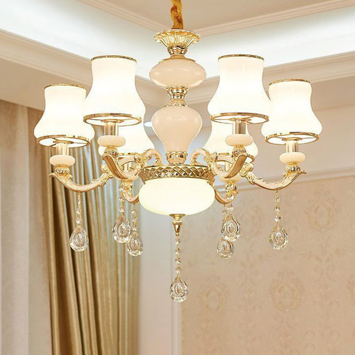 Traditioneller europäischer runder Dome-Kandelaber aus Zinklegierung, Glas, 6/8/10 Lichter, Kronleuchter für Wohnzimmer 