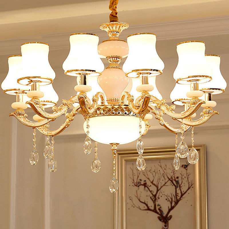 Chandelier traditionnel européen à dôme rond en alliage de zinc et verre avec 6/8/10 lumières pour salon 