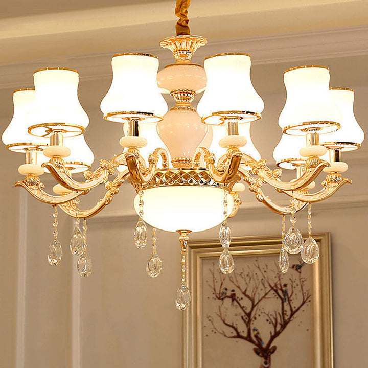 Chandelier traditionnel européen à dôme rond en alliage de zinc et verre avec 6/8/10 lumières pour salon 