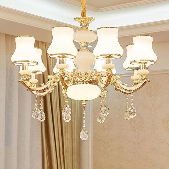 Traditioneller europäischer runder Dome-Kandelaber aus Zinklegierung, Glas, 6/8/10 Lichter, Kronleuchter für Wohnzimmer 