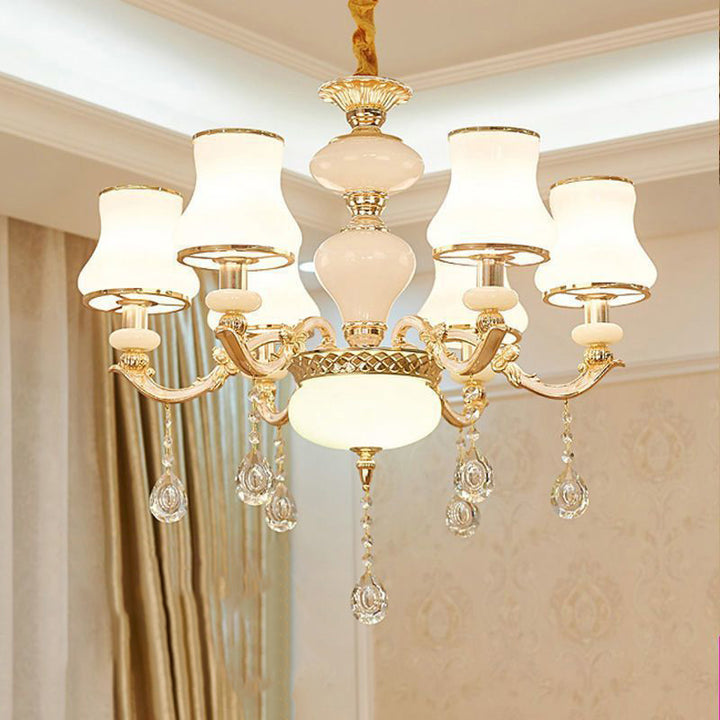 Traditioneller europäischer runder Dome-Kandelaber aus Zinklegierung, Glas, 6/8/10 Lichter, Kronleuchter für Wohnzimmer 