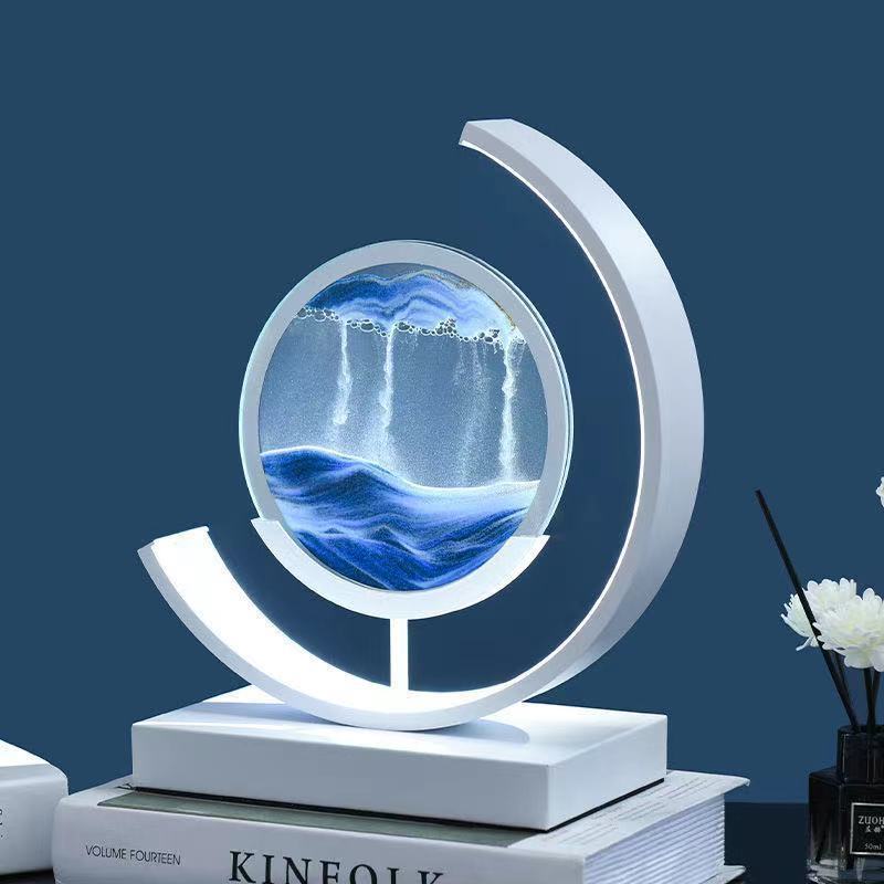 Lampe de table LED en verre de fer sable mouvant rond Art Déco moderne pour chambre à coucher 