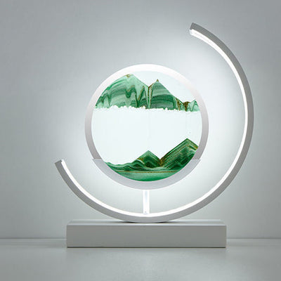 Modern Art Deco Round Quicksand Iron Glass LED Table Lamp For Bedroom
