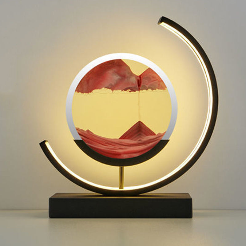 Lampe de table LED en verre de fer sable mouvant rond Art Déco moderne pour chambre à coucher 
