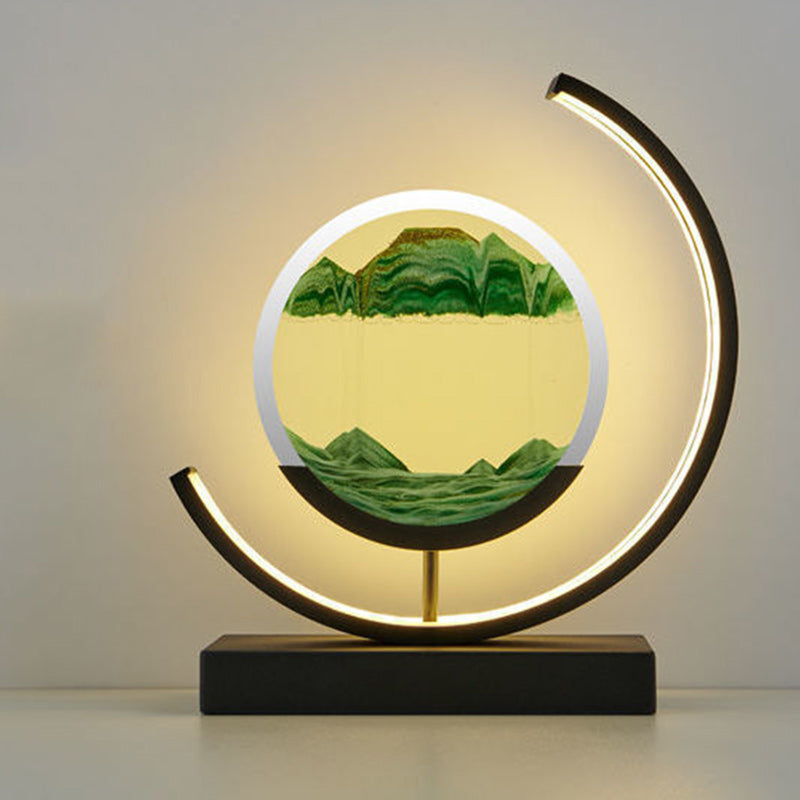 Lampe de table LED en verre de fer sable mouvant rond Art Déco moderne pour chambre à coucher 