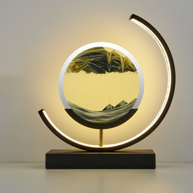 Lampe de table LED en verre de fer sable mouvant rond Art Déco moderne pour chambre à coucher 