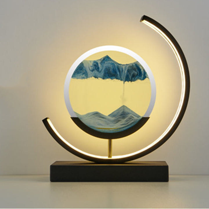 Lampe de table LED en verre de fer sable mouvant rond Art Déco moderne pour chambre à coucher 