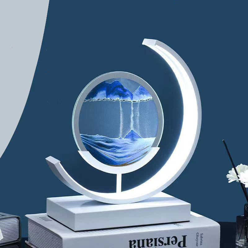 Lampe de table LED en verre de fer sable mouvant rond Art Déco moderne pour chambre à coucher 