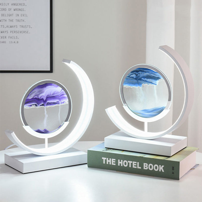 Lampe de table LED en verre de fer sable mouvant rond Art Déco moderne pour chambre à coucher 
