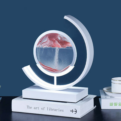 Modern Art Deco Round Quicksand Iron Glass LED Table Lamp For Bedroom