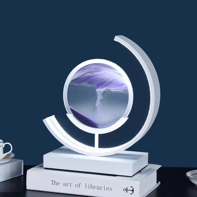 Lampe de table LED en verre de fer sable mouvant rond Art Déco moderne pour chambre à coucher 
