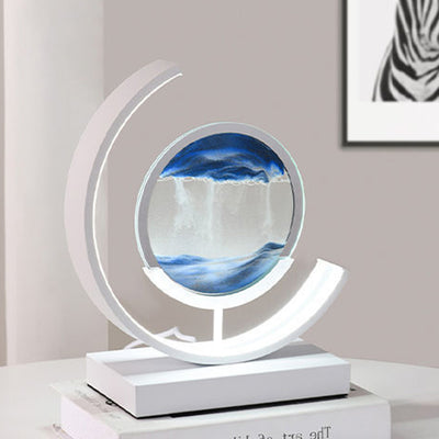 Modern Art Deco Round Quicksand Iron Glass LED Table Lamp For Bedroom