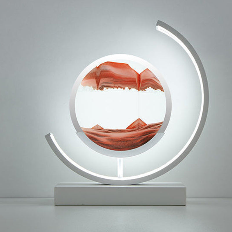 Lampe de table LED en verre de fer sable mouvant rond Art Déco moderne pour chambre à coucher 