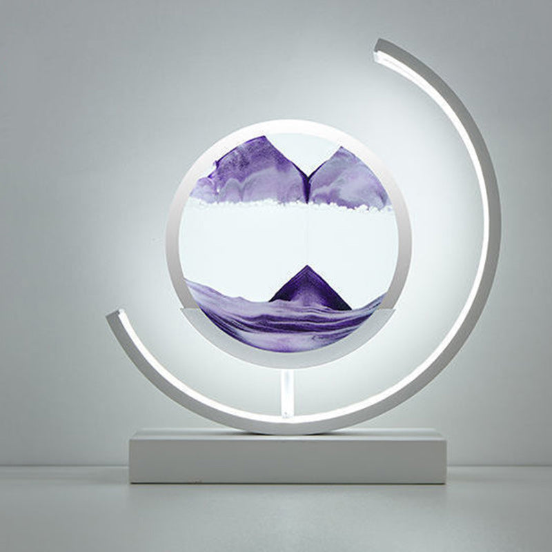 Lampe de table LED en verre de fer sable mouvant rond Art Déco moderne pour chambre à coucher 