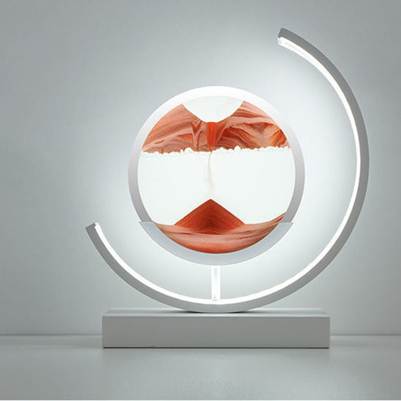 Modern Art Deco Round Quicksand Iron Glass LED Table Lamp For Bedroom