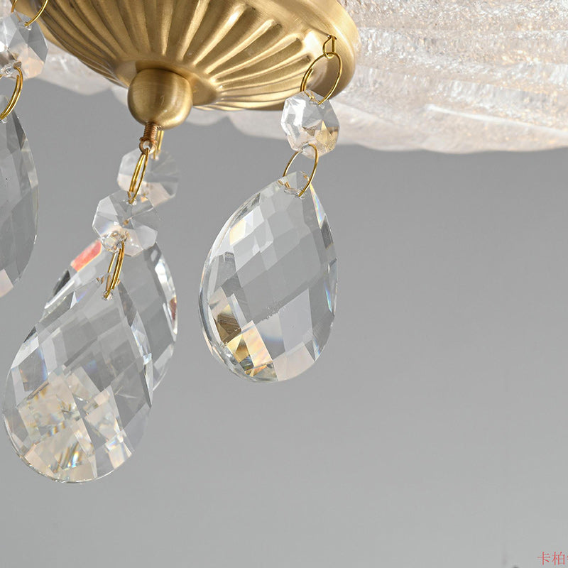 Lustre encastré moderne minimaliste en verre cristal et cuivre complet à dôme rond avec 2/3/4 lumières pour chambre 
