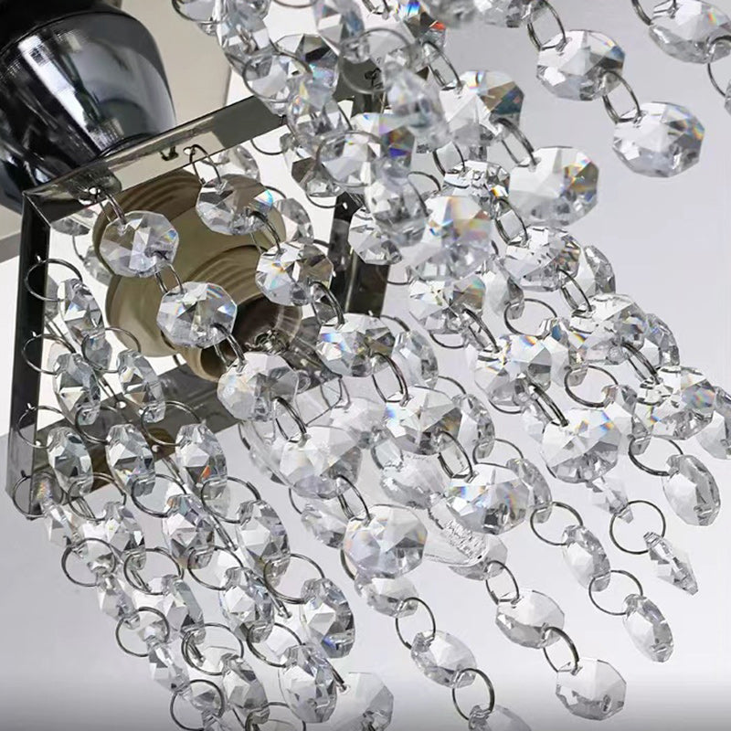 Lustre semi-encastré moderne de luxe avec cadre carré en acier inoxydable et abat-jour en cristal à 4 lumières pour salon 