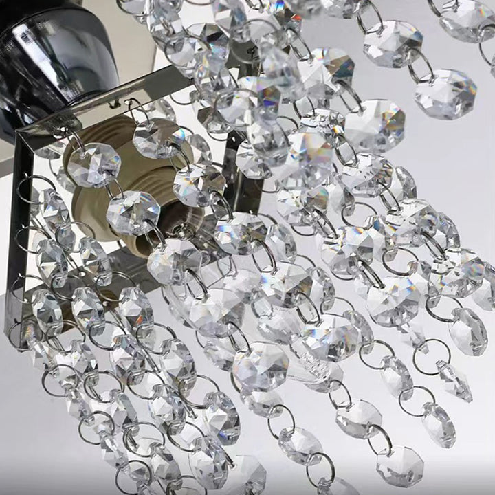 Lustre semi-encastré moderne de luxe avec cadre carré en acier inoxydable et abat-jour en cristal à 4 lumières pour salon 