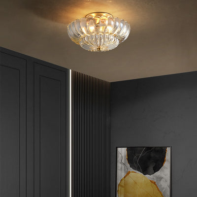 Modern Luxury Round Dome Flower Petal Iron Glass 3-Light Semi-Flush Mount Ceiling Light For Hallway