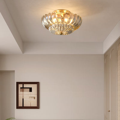 Modern Luxury Round Dome Flower Petal Iron Glass 3-Light Semi-Flush Mount Ceiling Light For Hallway