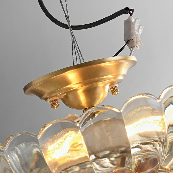 Lustre semi-encastré moderne et luxueux en forme de dôme rond avec pétales de fleurs en fer et verre à 3 lumières pour couloir 
