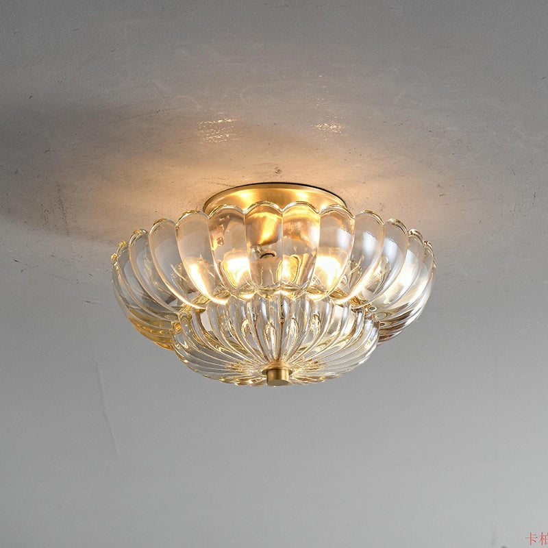 Lustre semi-encastré moderne et luxueux en forme de dôme rond avec pétales de fleurs en fer et verre à 3 lumières pour couloir 