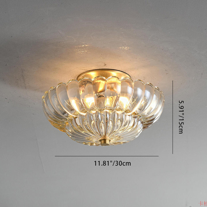 Lustre semi-encastré moderne et luxueux en forme de dôme rond avec pétales de fleurs en fer et verre à 3 lumières pour couloir 