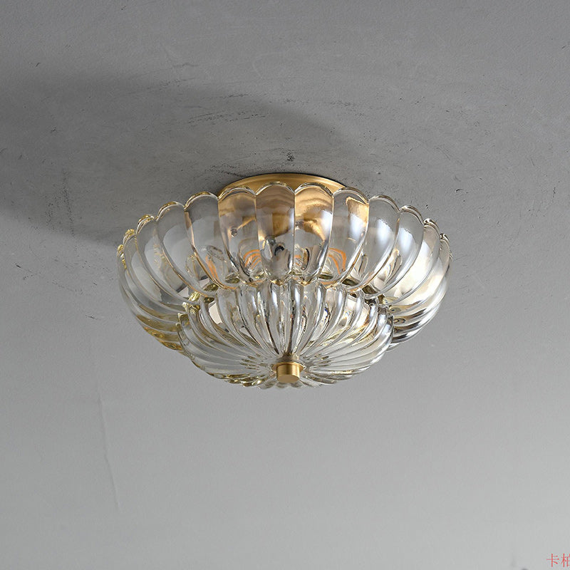 Lustre semi-encastré moderne et luxueux en forme de dôme rond avec pétales de fleurs en fer et verre à 3 lumières pour couloir 