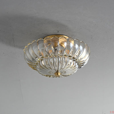Modern Luxury Round Dome Flower Petal Iron Glass 3-Light Semi-Flush Mount Ceiling Light For Hallway