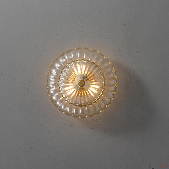 Lustre semi-encastré moderne et luxueux en forme de dôme rond avec pétales de fleurs en fer et verre à 3 lumières pour couloir 