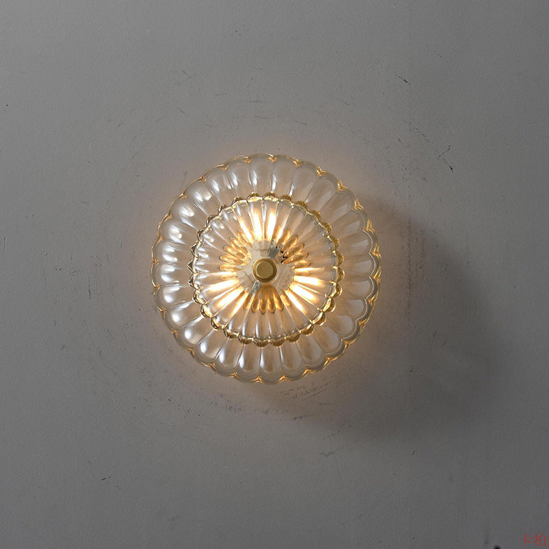 Modern Luxury Round Dome Flower Petal Iron Glass 3-Light Semi-Flush Mount Ceiling Light For Hallway
