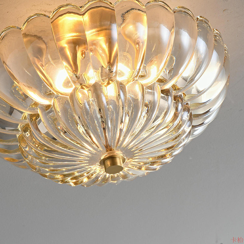 Modern Luxury Round Dome Flower Petal Iron Glass 3-Light Semi-Flush Mount Ceiling Light For Hallway