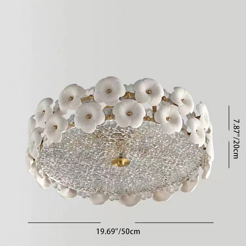 Plafonnier Moderne Art Déco Rond Pétale de Fleur en Laiton Céramique Verre 3/4 Lumières pour Salon 
