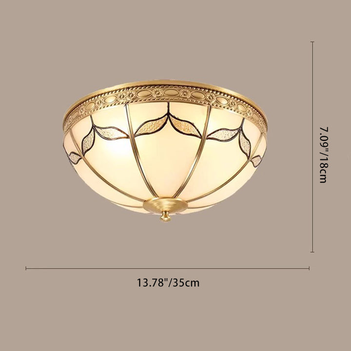 Lámpara de Techo Empotrada de Montura Redonda Vintage Tradicional con Pantalla de Vidrio y Marco de Cobre Completo de 3/4 Luces para Sala de Estar 
